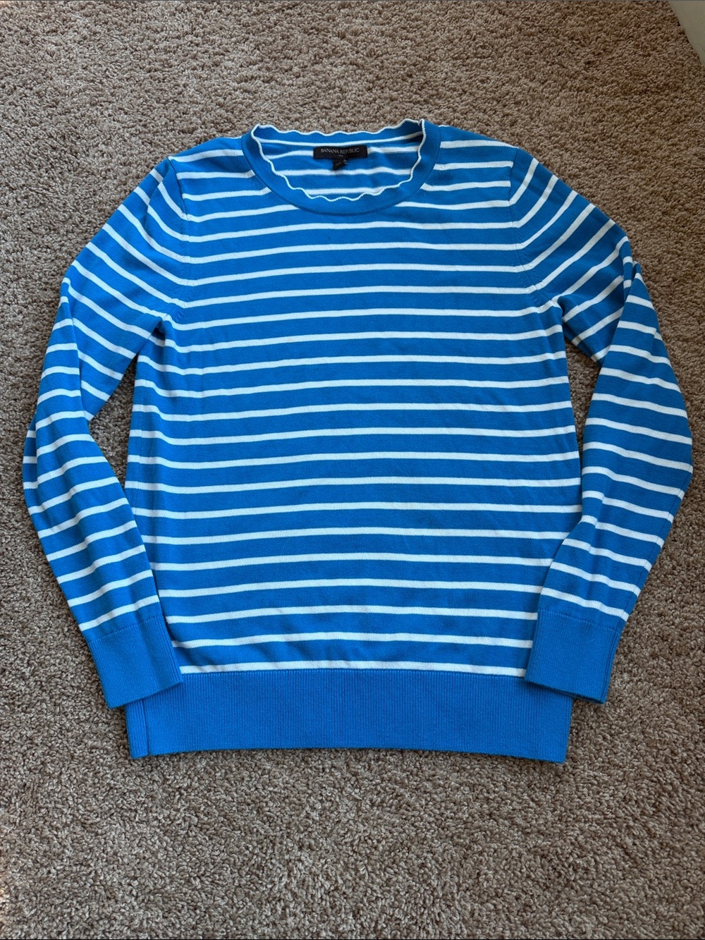 Banana Republic Blue and White Striped Crewneck Sweater